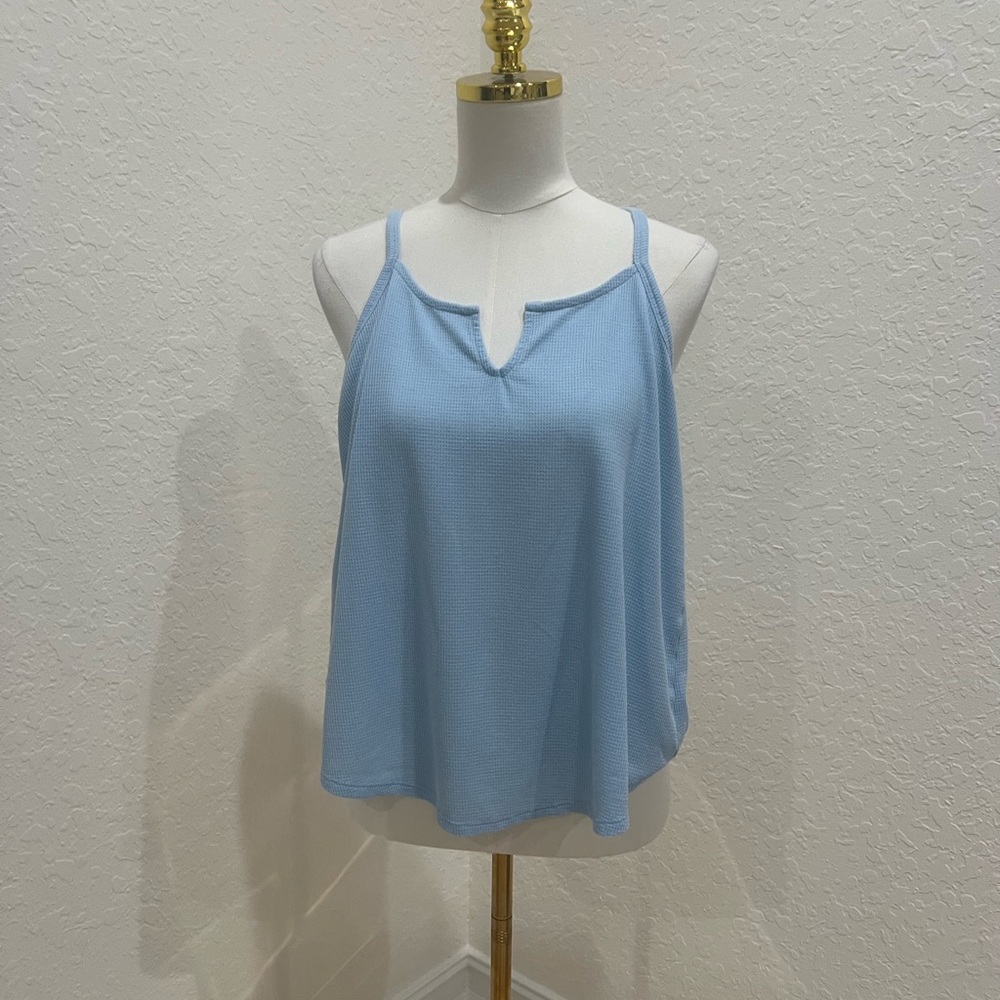 Athleta Light Blue Ribbed Notch-Neck Camisole